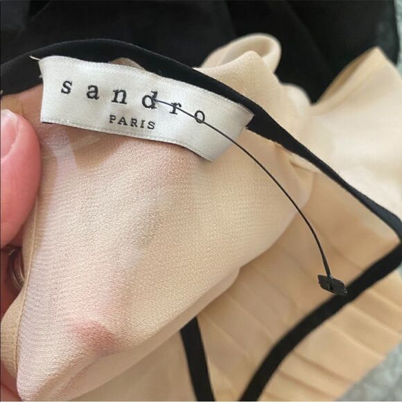 SANDRO HANAE CHIFFON MAXI DRESS BLK BLUSH Size 2 - Picture 16 of 16